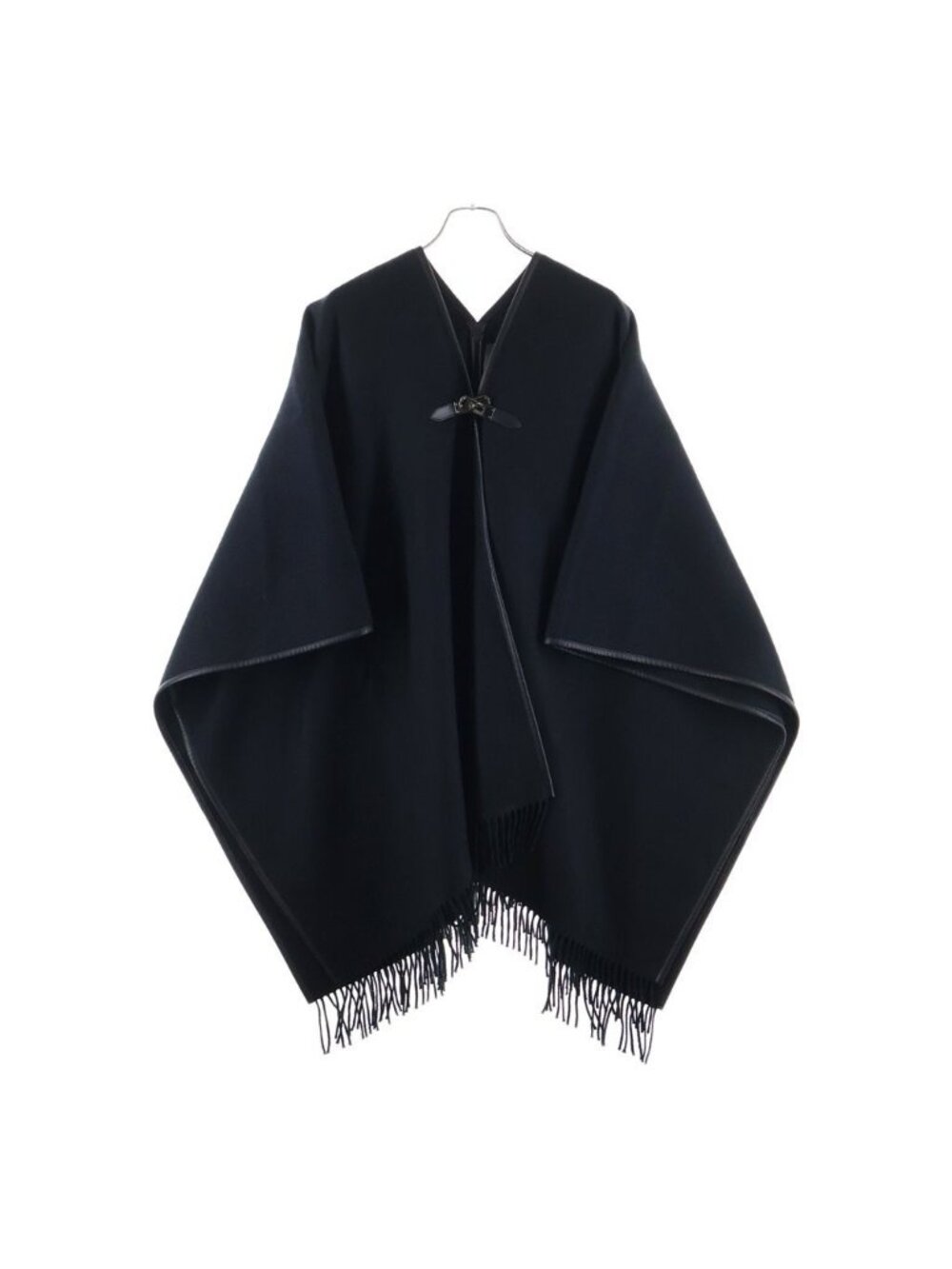 Hermes Kelly Buckle Poncho Black Cashmere Leather